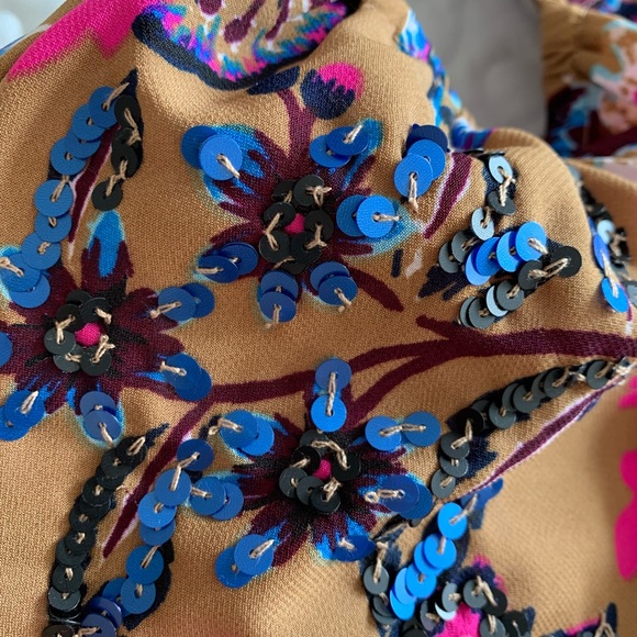 INC Sequined Floral Cold-shoulder Ruffle Blouse - Picture 4 of 5